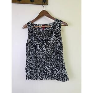 212 Collection Leopard Print Sleeveless Cowl Neck Top Size Small Black White